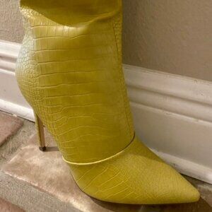 So Me Peridot Green Croc Thigh High Boots | Statement Fashion Boots